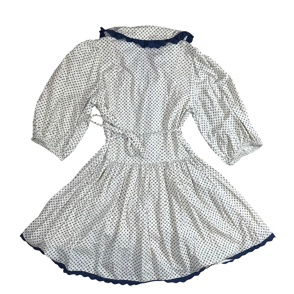 Free People Need To Know Mini Dress Floral Eyelet Lace Collar 10 White Blue - Picture 2 of 7